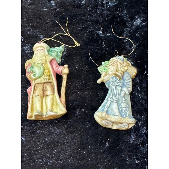 Vintage Handpainted 1985 Santa Claus Christmas Ornaments Set Of 2 - Picture 1 of 9